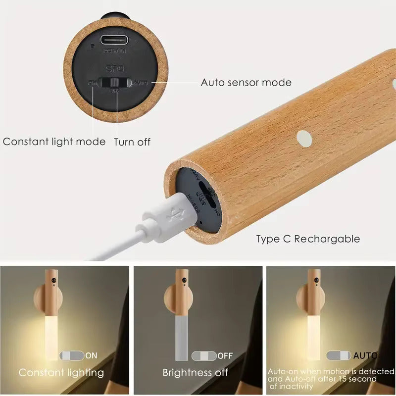 HomeDobe™ Wood LED Night Light Wireless Lamp